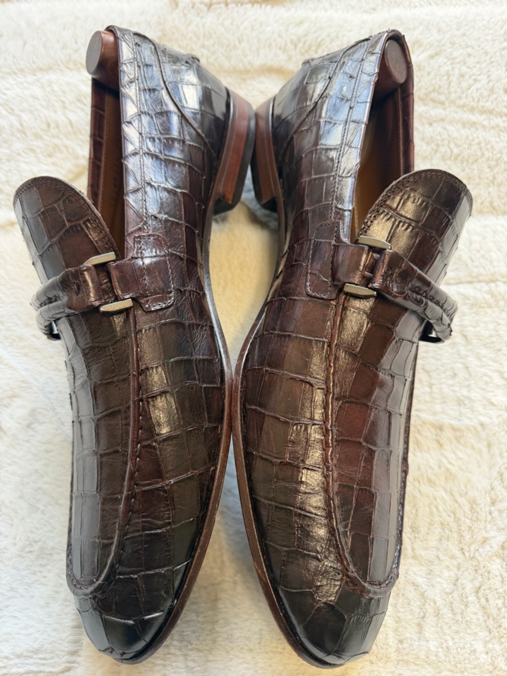 $795 Hugo Boss Italy Brown Crocodile Alligator Leather Loafers 10 11